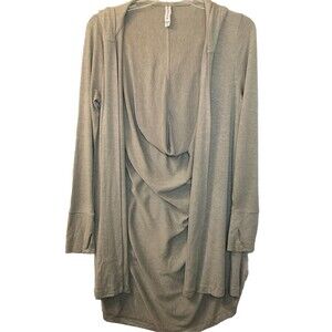 Athleta Sweater Sz Small Harmony Wrap Cardigan Hooded Duster Heather Green